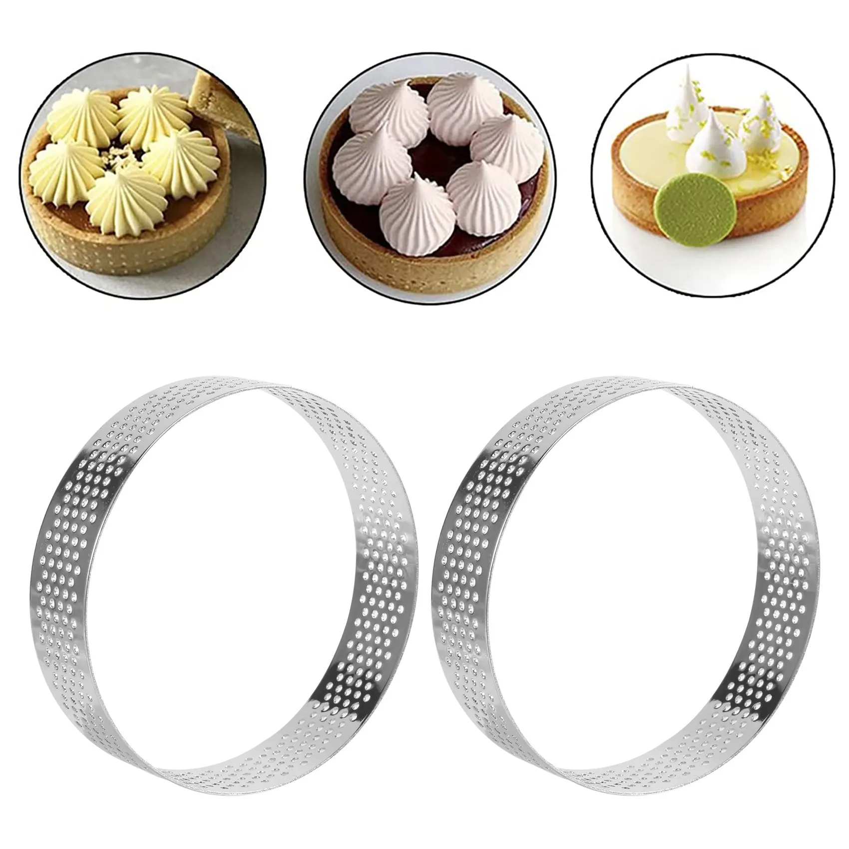 10 Pcs Circular Stainless Steel Tart Ring Tower Pie Cake Mould Baking Tools Perforated Cake Mousse Ring,8cm