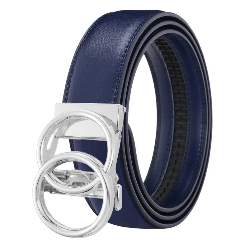 Herren Mode Einfacher Rindsledergürtel mit Doppelring-Automatikschnalle Stilvoller Gold-Silber-Legierungsgürtel für Hosen – Detail 12