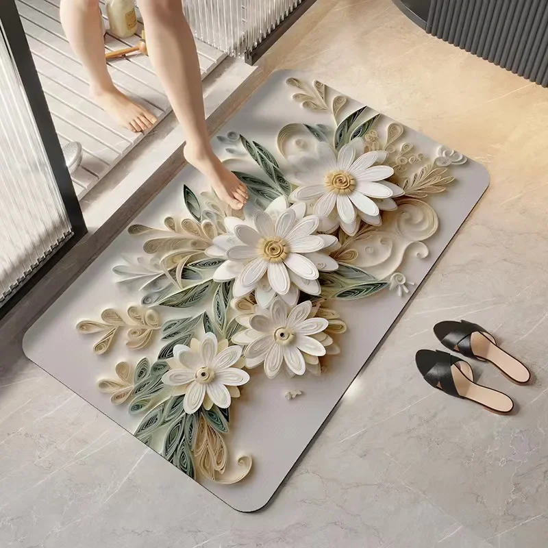 

3D Bathroom Absorbent Floor Mat, Soft Diatomaceous Mud, Bathroom Entrance Carpet, Household Anti Slip Quick Drying Foot Mat