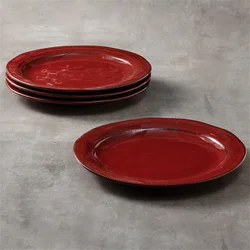 Nanzi Underglaze Hidden Red Plate, Creative Home Steak Dinner Plate, Ceramic Mesh Vegetable Plate