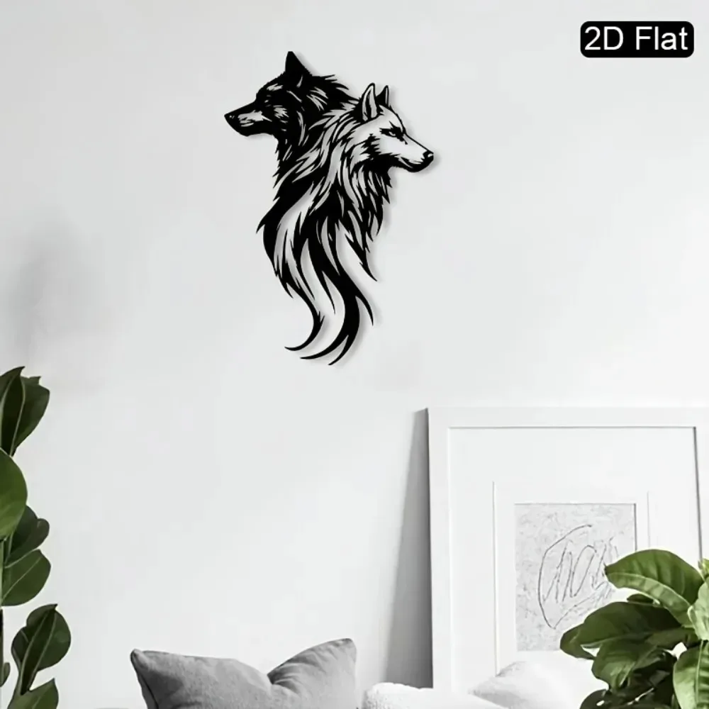 Yin Yang Wolf Metal Wall Art Twin Wolf Iron Sculpture Home Office Lodge Decor Gift