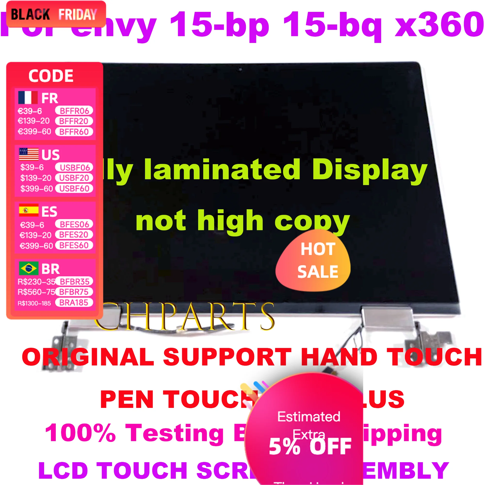 For HP Envy X360 15-bp Series 15-bp 15-bq LCD Touch Screen Full Assembly SLIVER L53868-001 15BQ 15BP