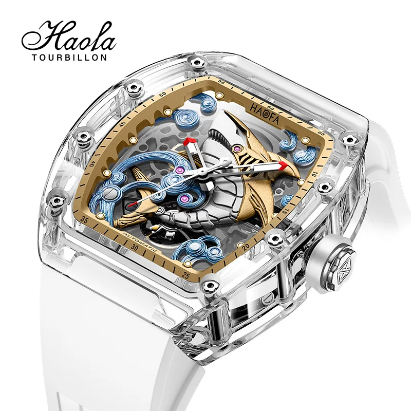 

Haofa Роскошные брендовые автоматические часы, мужские высококачественные механические часы с прозрачным корпусом и кристаллами, мужские наручные часы, винтажные 2322
