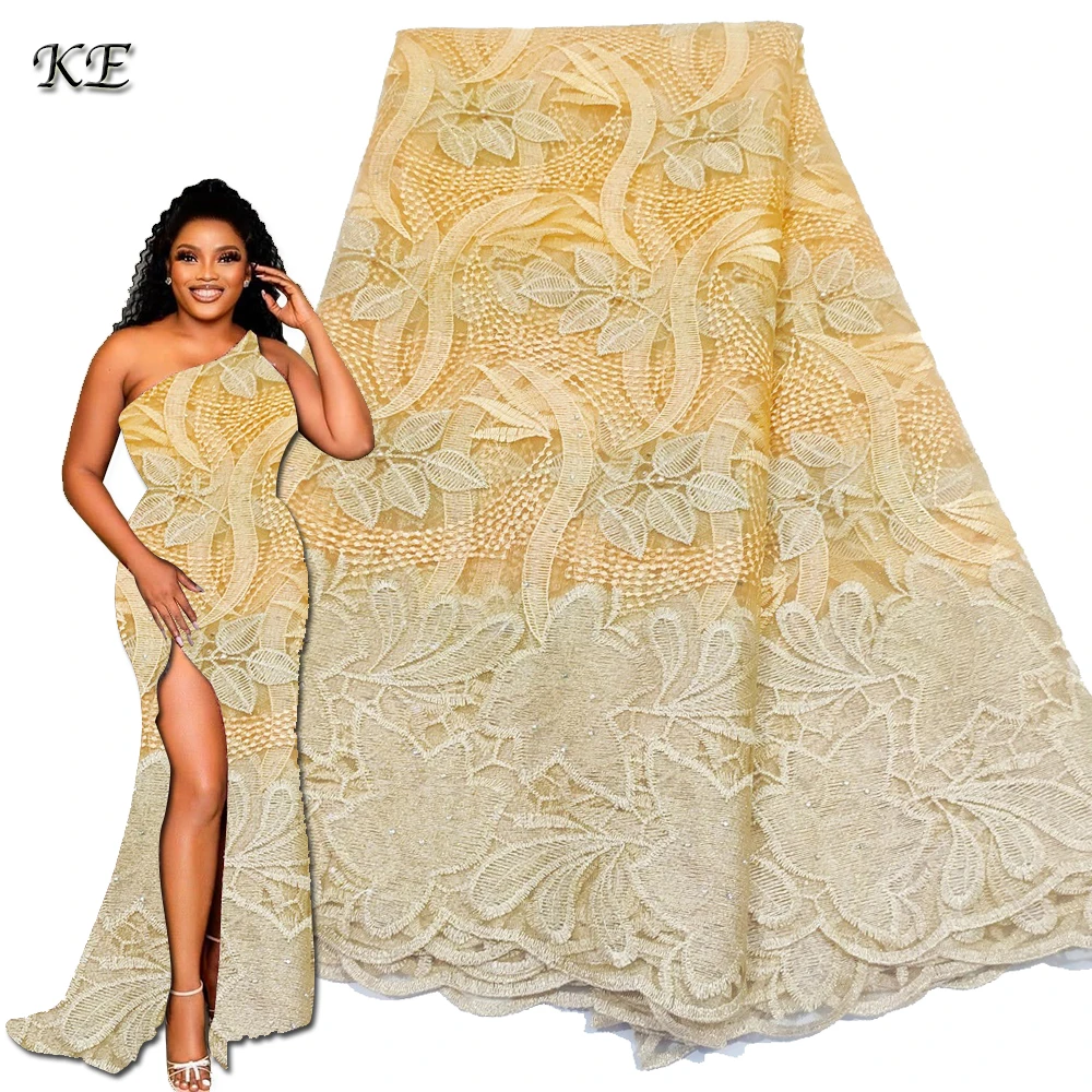 Latest African Lace Fabric 2022 Gold Tulle Net Lace For Evening Dresses White French Lace Fabric Free Shipping Items To Nigeria