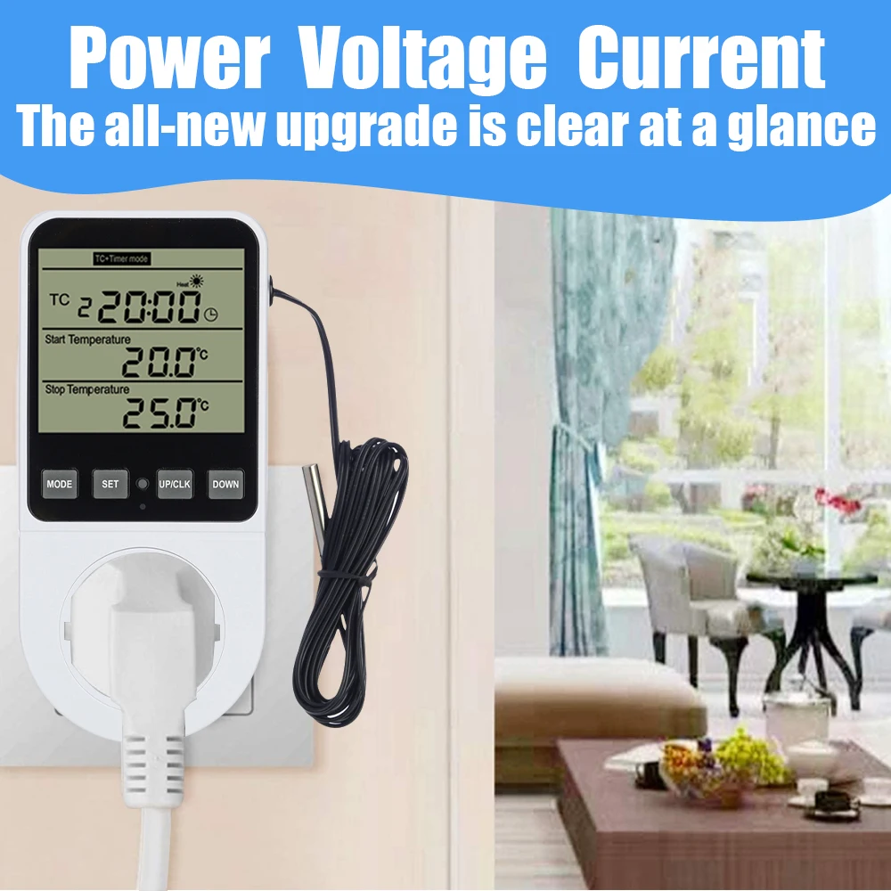 AC120-240V Temperature Controller Socket Fully Functional Thermostat Timer Switch Accuracy Heating Cooling Regulator Thermometer