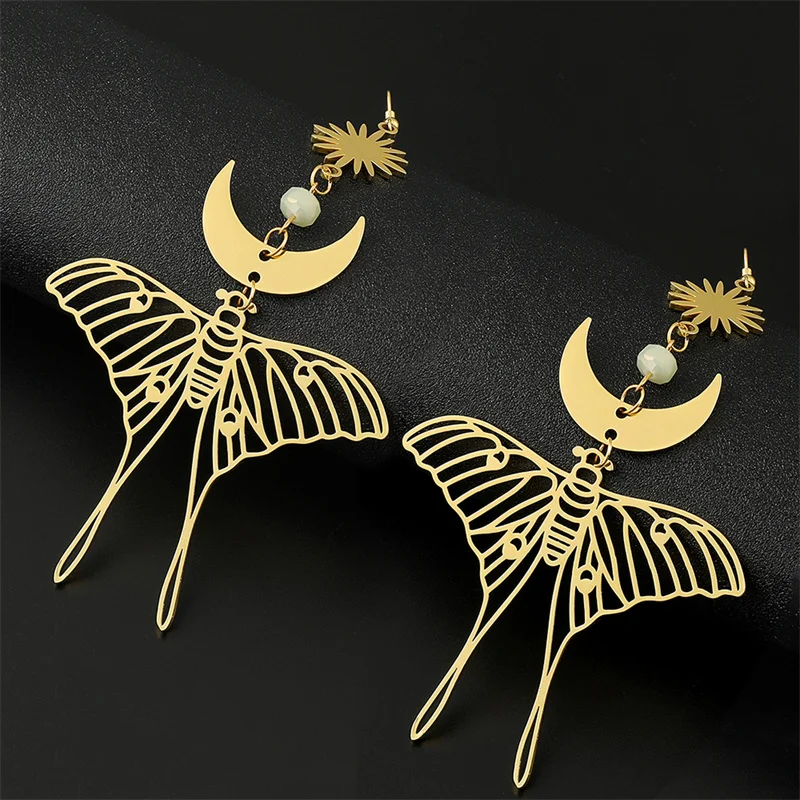 أقراط متدلية متألقة طويلة للغاية ، سبائك القمر والشمس ، كفة أذن رائعة ، قمر وشمس ، مبالغة ، هدية عيد ميلاد #1