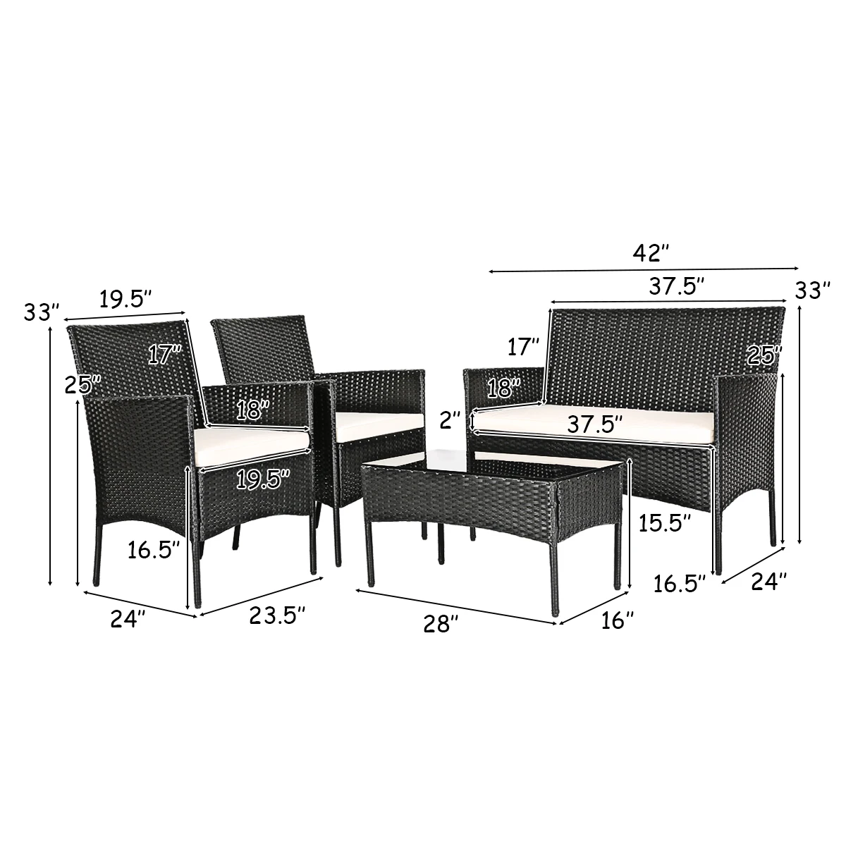 4 Stuks Patio Rotan Met Kussens Sofa Salontafel Achtertuin Veranda