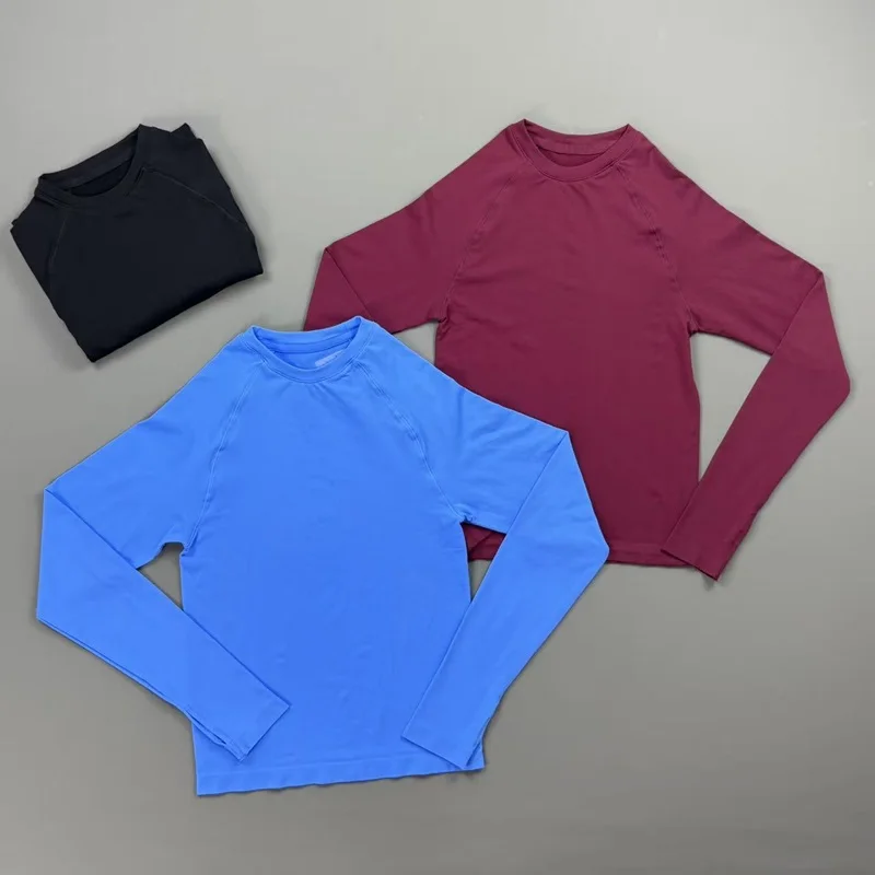 NCOYOE Damen-Sportoberteil mit langen Ärmeln, nahtlos, atmungsaktiv, schnelltrocknend, Yoga-Trainingskleidung, Laufshirt, figurbetont, elastisch, Fitness-Oberteil.