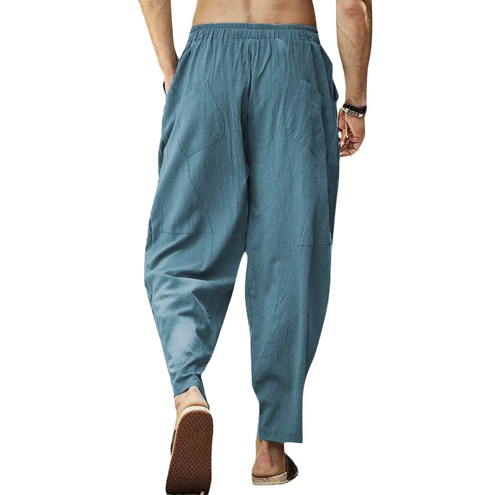 Men Spring And Summer Pant Casual All Solid Color Cotton Loose Trouser Fashion Beach Pant Open for Men