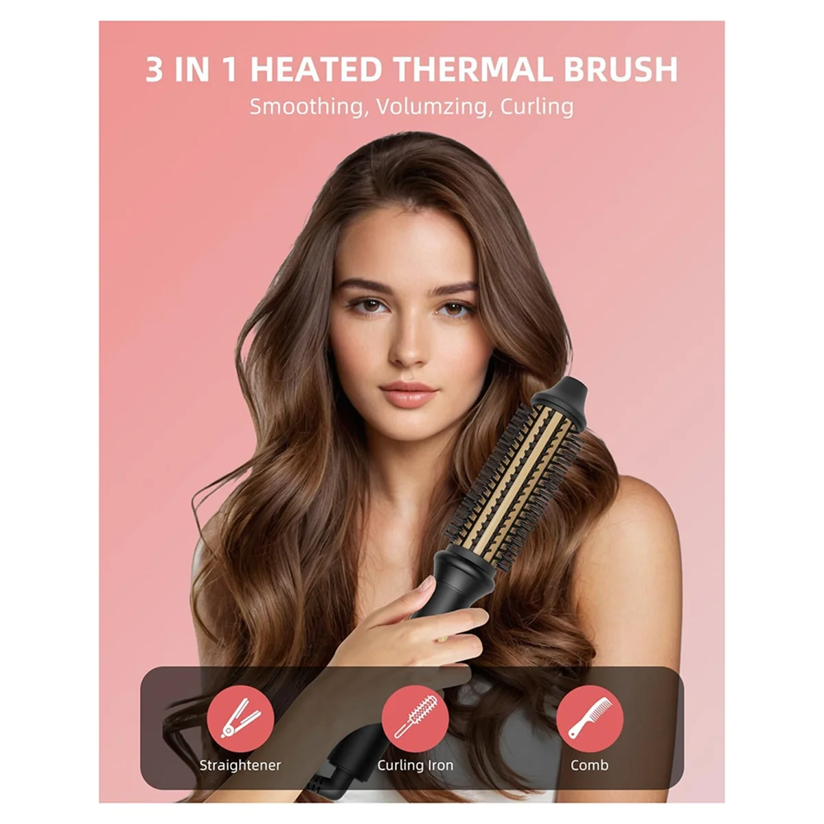 فرشاة حرارية ABJZ فرشاة مستديرة ساخنة أيونية لمظهر النفخ، مكواة تجعيد الشعر الساخن مع 10 إعدادات لدرجة الحرارة، قابس الاتحاد الأوروبي