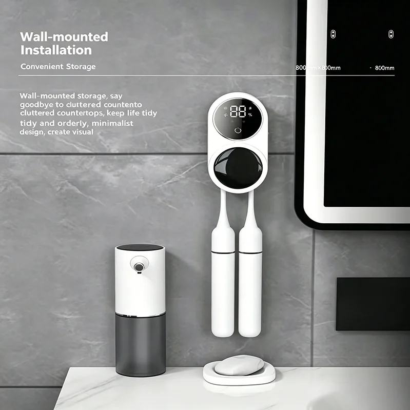 Support mural intelligent pour deux brosses à dents, avec désinfection et stérilisation UV automatiques