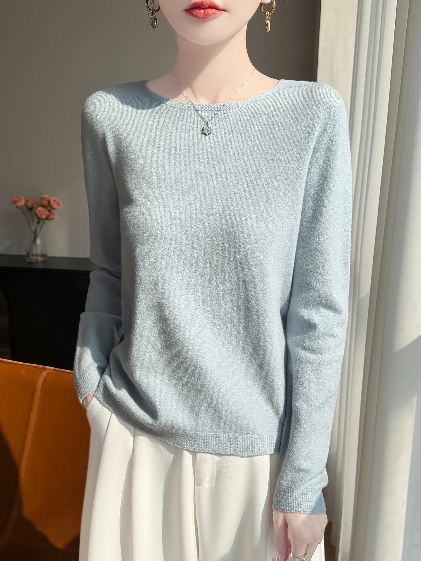 

Basic Spring Autumn Woman Sweater Solid Merino Wool Knitted Pullover O-Neck Jumper Lady Long Sleeve Clothing Tops Casual Jersey