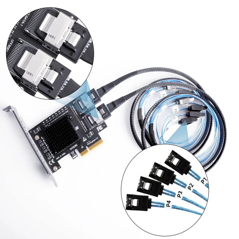 Baru PCIe Ke Mini SAS 8087 8 Port SATA 3.0 6Gbps Adaptor SSD PCI-E PCI Express X4 Controller Expansion Card Riser untuk Chia Mining