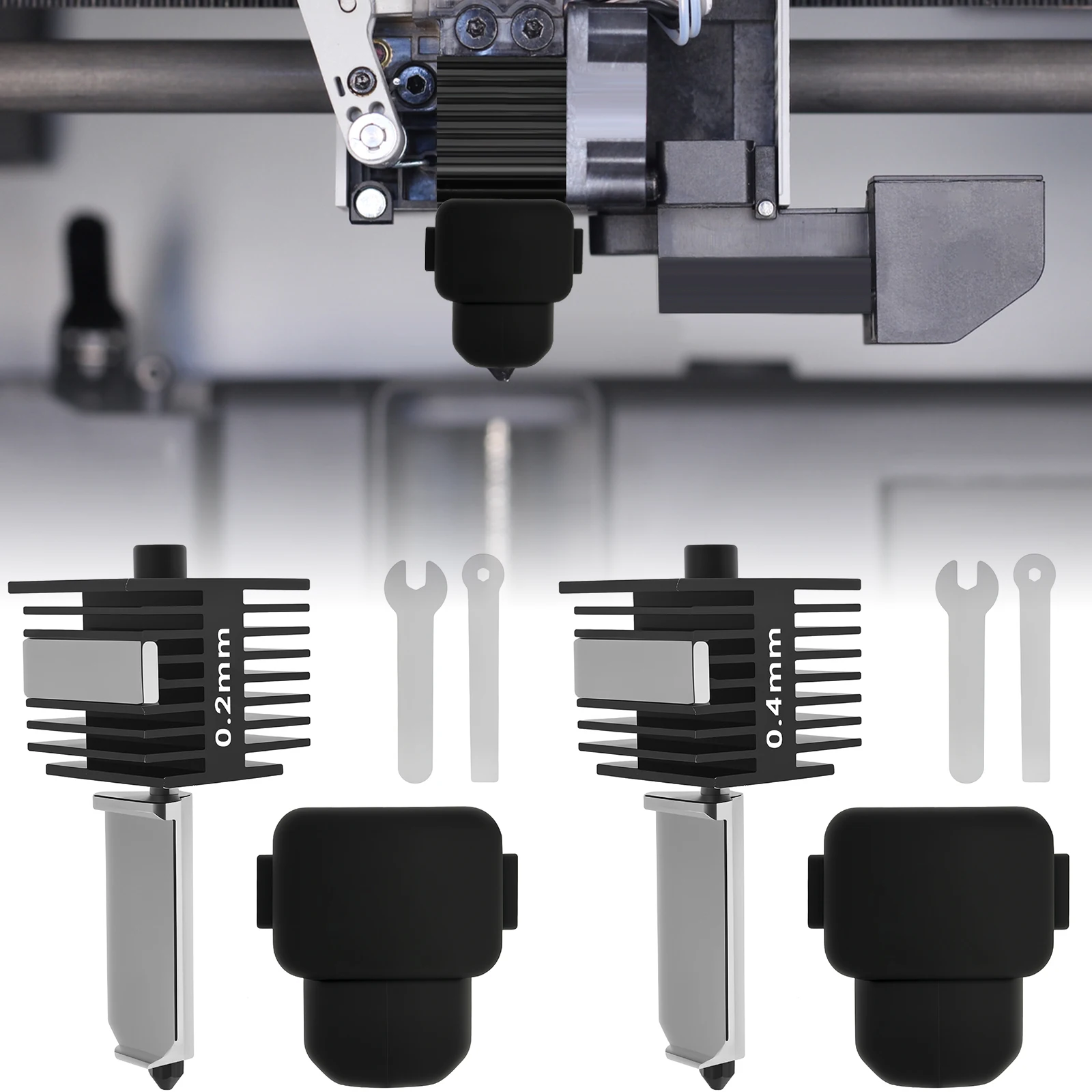 

Мини-экструзионная головка с насадкой 0,2/0,4 мм, комплект Hotend для экструдера с силиконовым ключом, аксессуары для 3D-принтеров для 3D Prin