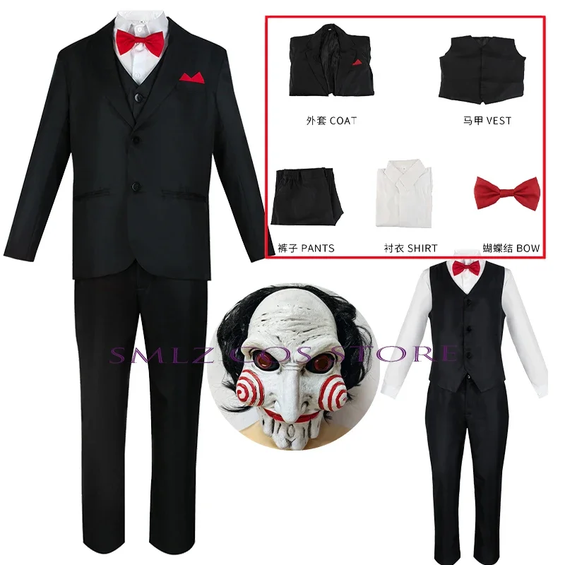 

Jigsaw Killer Cosplay Anime Saw 10 Costume Uniform Men Suit Coat Vest Pants Set Halloween Party Mask Outfit for Man