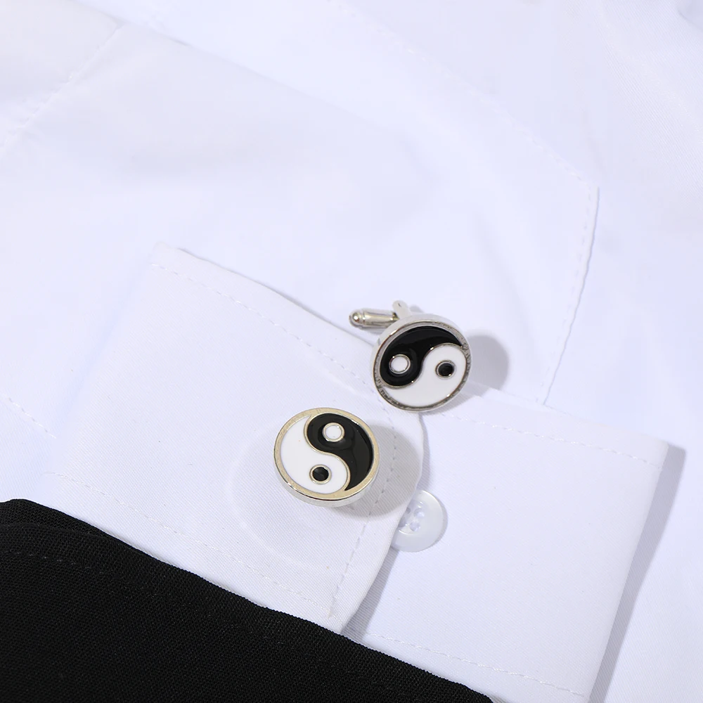 Wholesale Yin Yang Tiaji Cufflinks Black And White Tai Chi Round Cuff Links Taoism Sleeve Button For Men Boys Shirt Party Gift