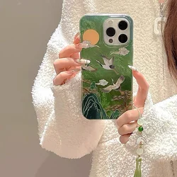 Gaoshan Xiangyun Xianhe mobile phone case with fan tassel decoration for iphone 11 12 13 14 15 16 Promax