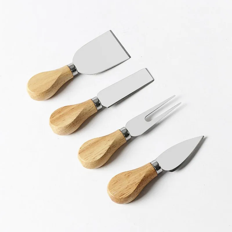 Oak Handle Cheese Knife Set Cheese knife butter knife slicer knife Pizza cutter Four-piece stainless steel Baked Cheese Knife