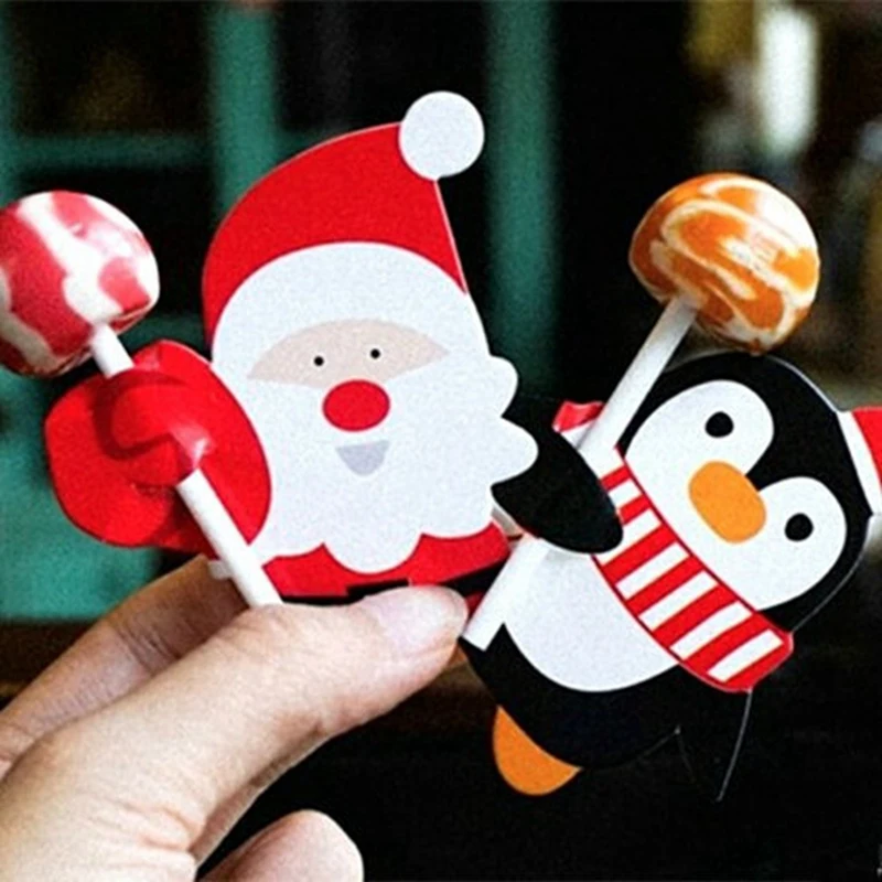 25PCS Christmas Lollipop Paper Cards Santa Claus Festival Kids Birthday Party Candy Gifts Package Wrapping Decoration, A Durable