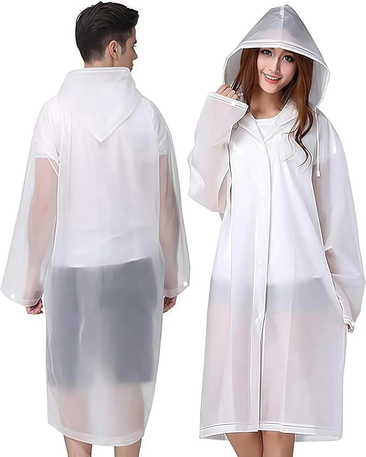 

2 Pack Adult Raincoat Poncho with Hood and Drawstring, Reusable Emergency Rainwear for Women and Men