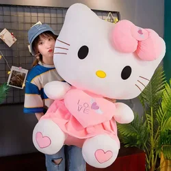 55cm Sanrio Anime Kawaii Hello Kitty Pluszowa zabawka Różowa sukienka z kokardką Lalka Peluche Śliczna dekoracja Poduszka Dzieci Urodziny Prezenty świąteczne