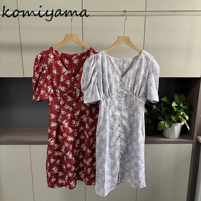 

Japan Style Print 2025 Vestidos V-neck Puff Sleeve Dress Summer New Dresses Woman Elegant Robe Temperament Ropa De Mujer