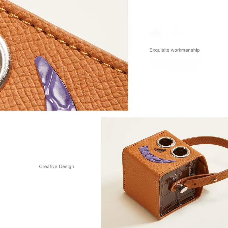 Leather earphone bag charm neat and orderly storage cute funny keychain pendant robot creative design mini bag accessories