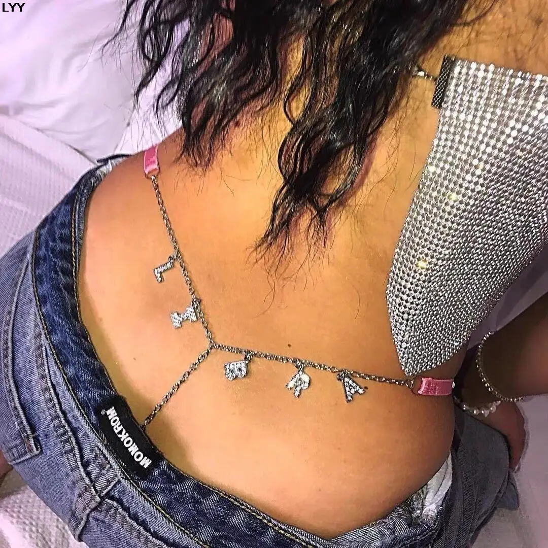 Customize Lingerie Crystal Letters Waist Chain Custom Name Thong Sexy Women Bikini Personality String Panties Gifts Underwear