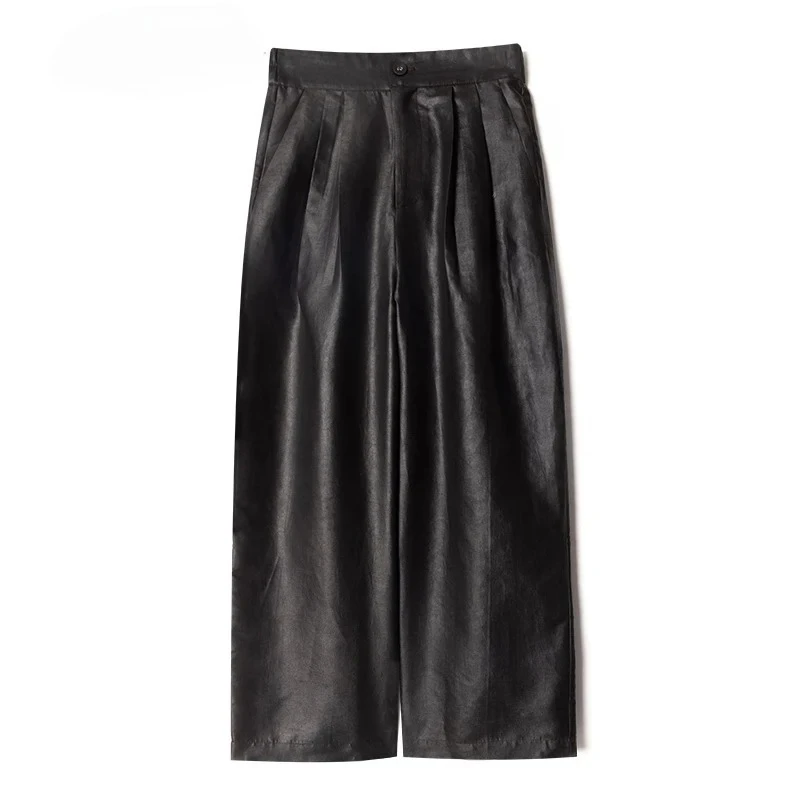 Moda donna Autunno Abbigliamento Nuovo Cinese 100% Seta di Gelso Naturale Gambiered Guangdong Garza Nero Casual Pantaloni a gamba dritta