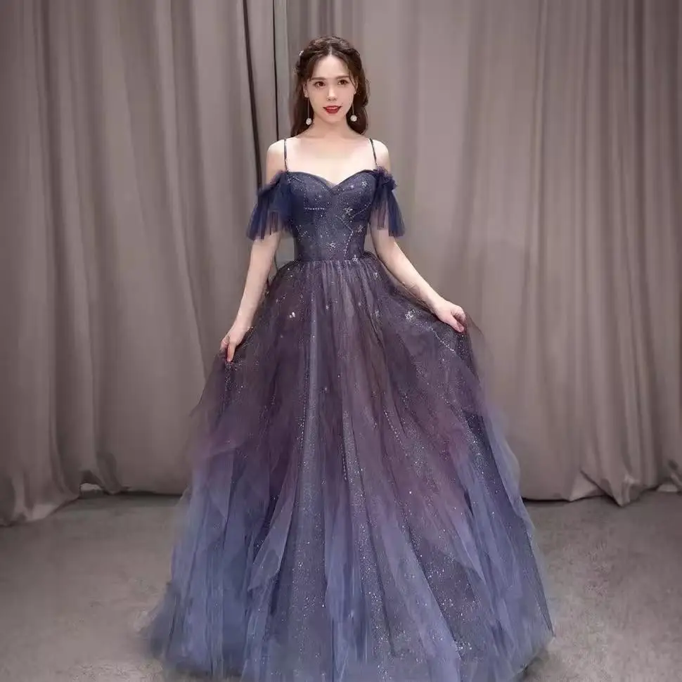 فساتين سهرة بنمط جديد على شكل قلب ترتر أشرطة سباغيتي طول الأرض سحاب خلفي مفتوح مصنوع حسب الطلب للحفلات الراقصة #2