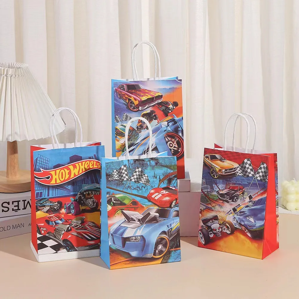 Hot Wheels-Sacs cadeaux de fête, sac en papier de festival, sacs de fête de voiture de course, fournitures d'anniversaire, décoration de douche de bébé pour filles, garçons, enfant