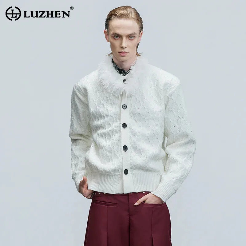 Luzhen original de alta qualidade pele cabelo emenda pescoço cor sólida malha cardigan masculino feminino mesmo estilo bonito camisola jy4804