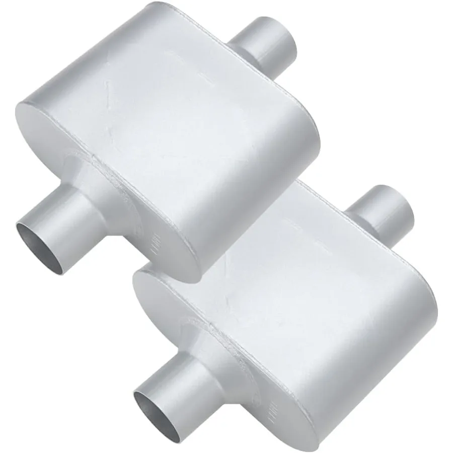 

Single Chamber Muffler with 2.25 Center Inlet and 2.25 Center Outlet 13 Overall Length Aluminized Steel Construction Aggressive