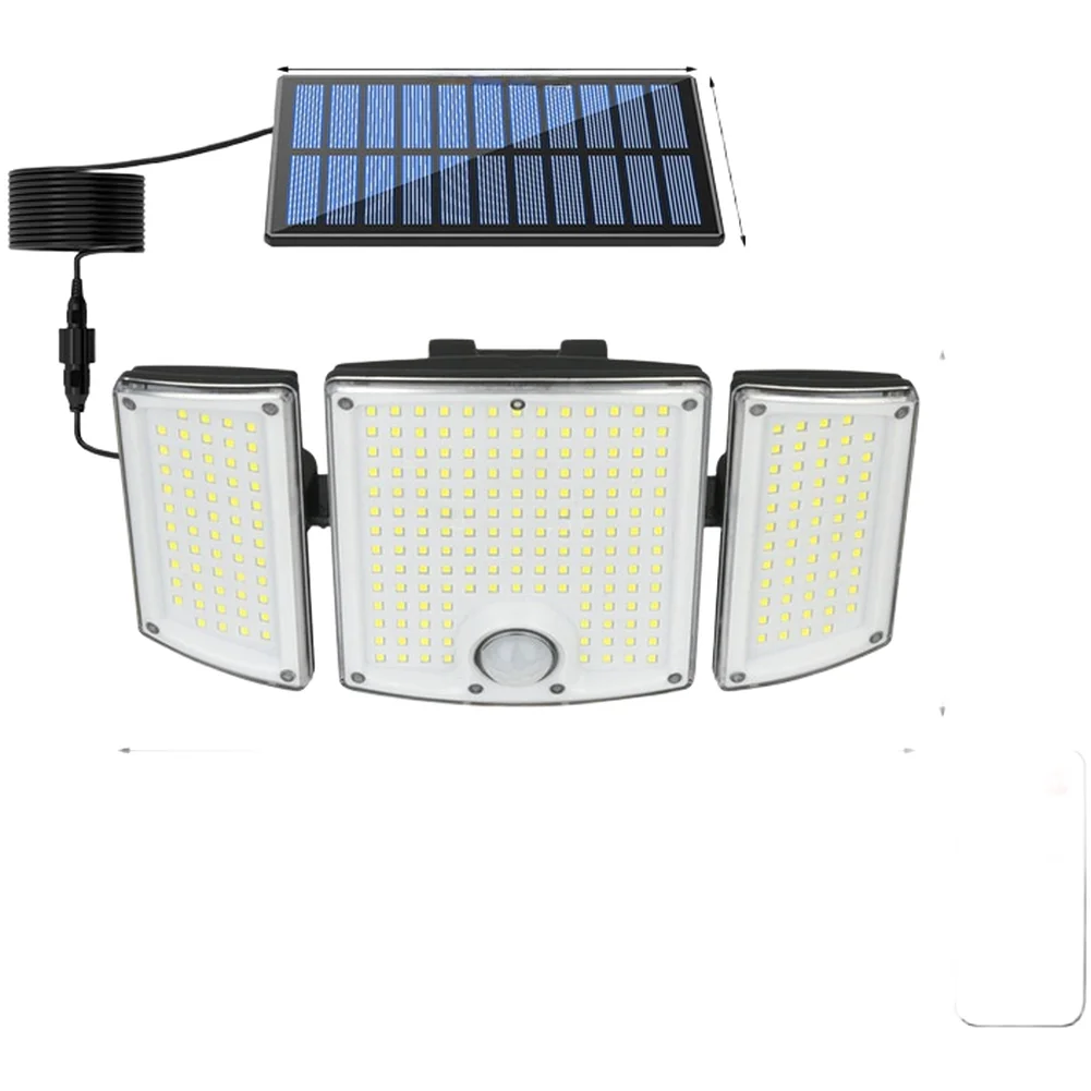 Three Head Solar Motion Sensor Wall Light for Outdoor Waterproof Garden Lamp with Remote and Adjustable Lighting