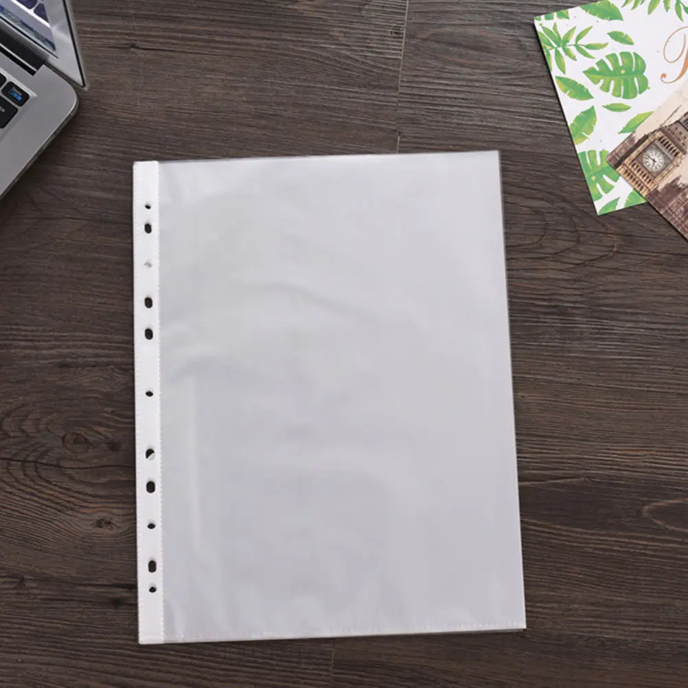 

100Pcs A4 Transparent Loose Leaf File Bags Plastic Protective Film Inserts for Documents Office School Organization Filing