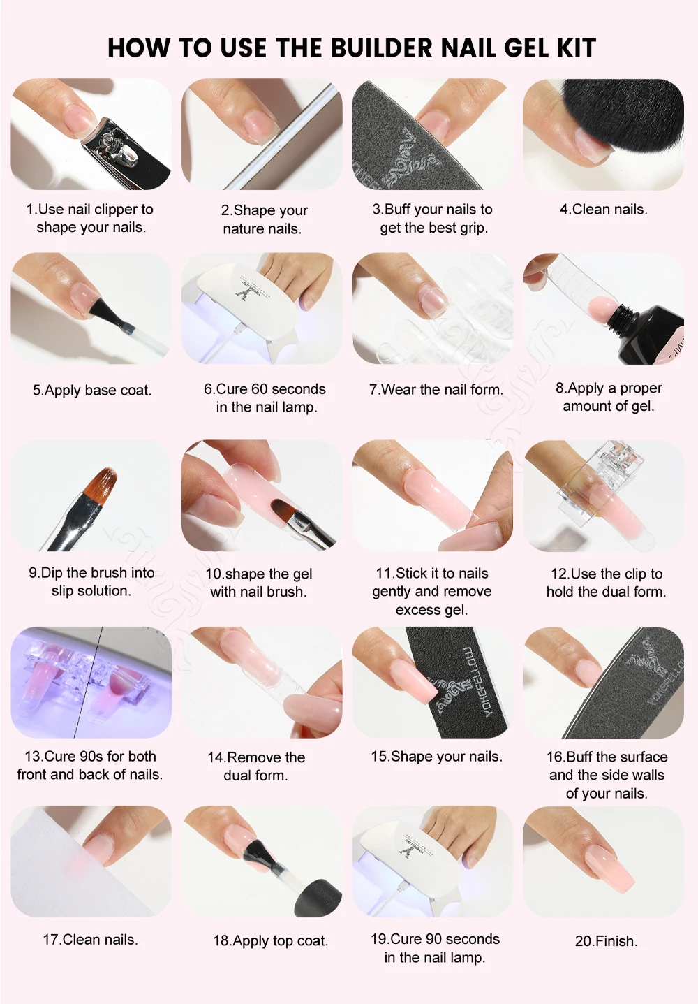 YOKEFELLOW ポリネイルジェルビルダー ネイルエクステンション用 ネイル強化剤 ピンクポリジェル トレンドネイルアートデザイン 3Dネイルモルダー用