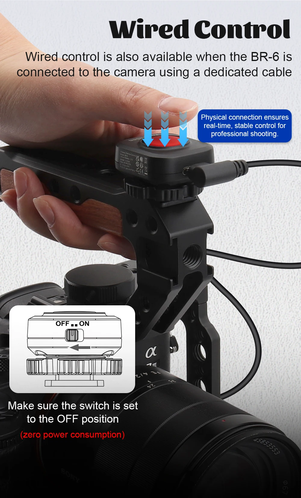 BR6 Käfiggriff-Tastenfernbedienung für Videoaufnahmen für Sony A1 A9 Z200 NX800 A7V ZVE10; Für Canon Nikon Fujifilm Olympus Pentax – Detail 6