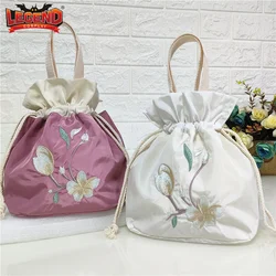 Historical Floral Embroidery Handbag Vintage Victorian Bag Lady Edwardian Drawstring Bucket Bag Coin Purses Tea Party Gown Bag