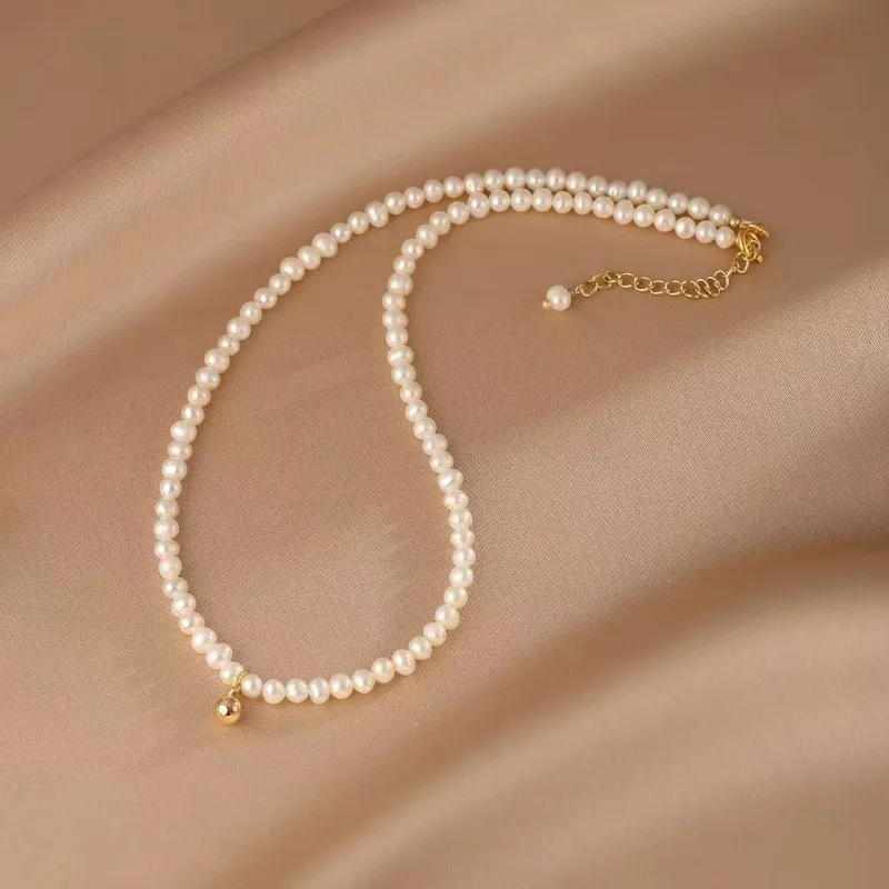 

Minar Classic Oval Freshwater Pearl Round Beads Beaded Pendant Necklaces for Women 14K Real Gold Plated Copper Strand Chokers