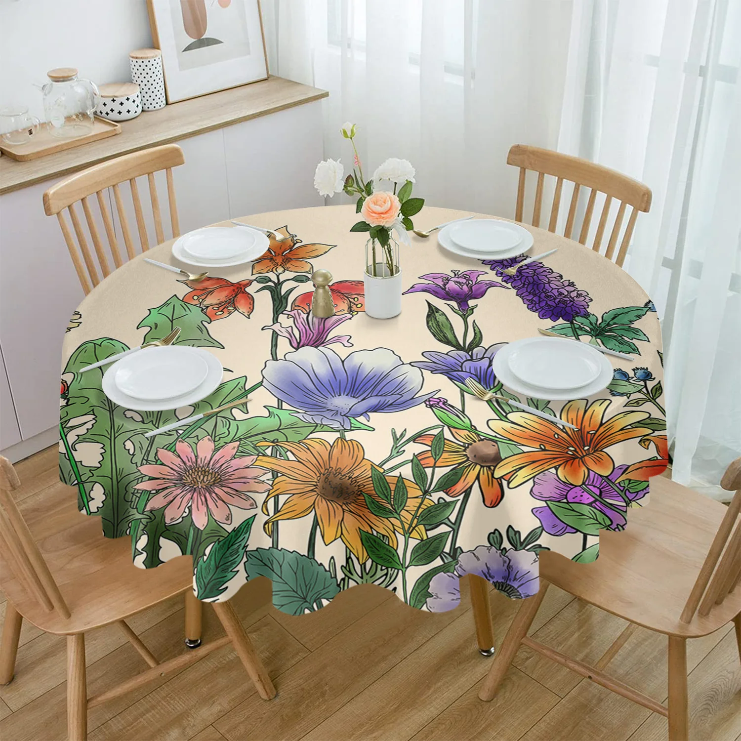 Plant Flower Petunia Lavender Rectangular Tablecloth Dustproof Picnic Cloth Home Decoration Kitchen Waterproof Table Cover