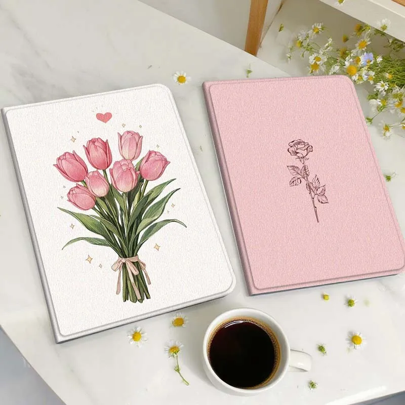 

Pink Tulip Bouquet Heart Gift Tablet Case For Huawei Honor MatePad MediaPad Air 5 6 7 11 V6 V7 V8 V9 X9 X8 T10 T10s C5e T5
