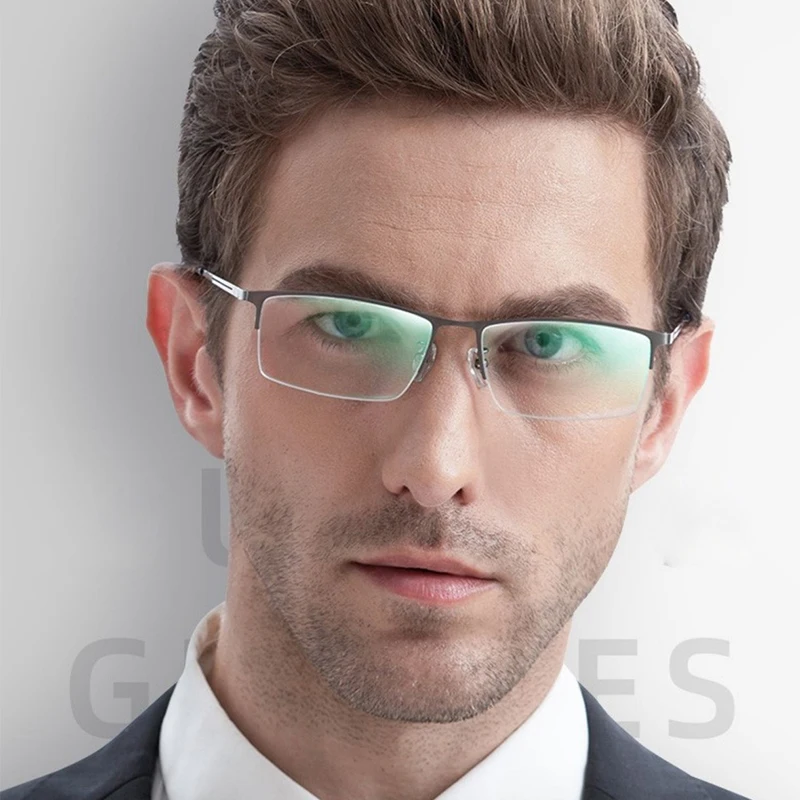 New Fashion Luxury Business Glasses Ultra Light Alloy Eyewear Half-Frame Big Size Men\'s Optical Prescription Eyeglasses 990070