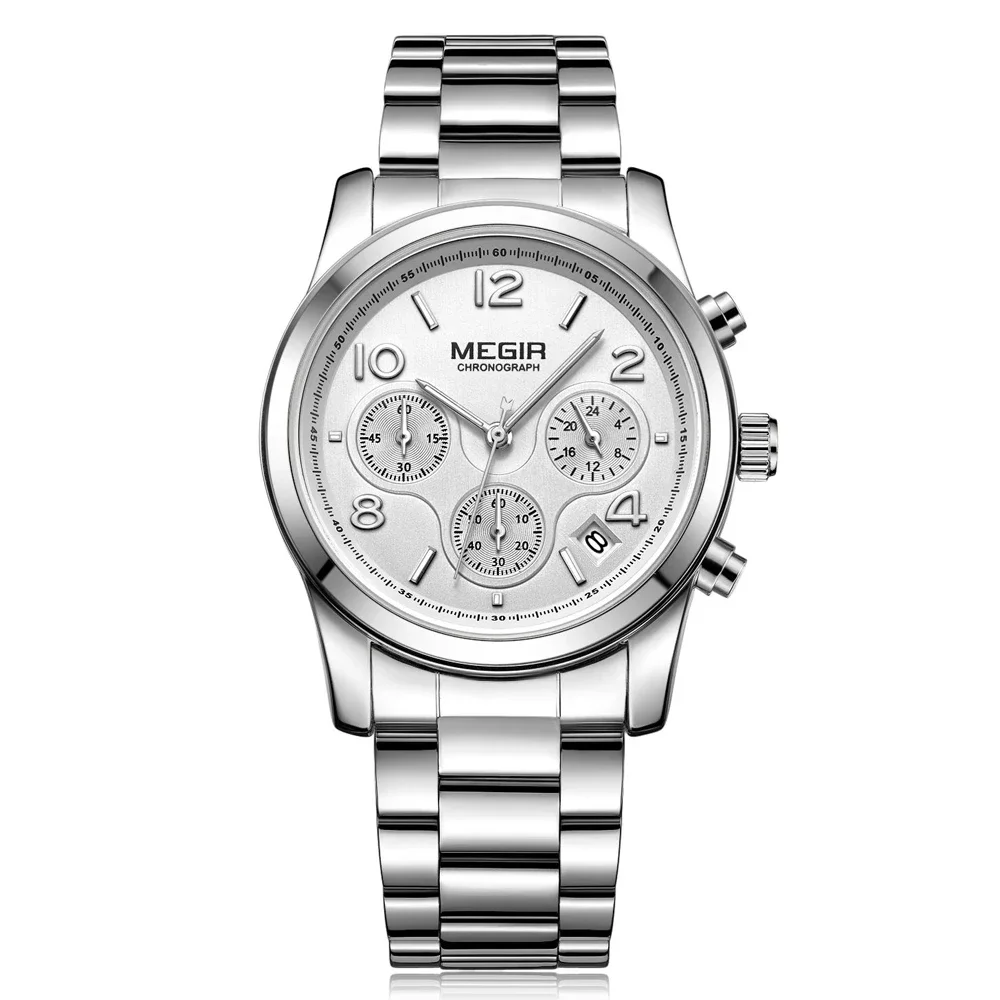 MEGIR Women\'s Chronograph Quartz Watch Ladies with 24 Hours and Calendar Display Stainless Steel Strap Wristwatch Gift for Wife