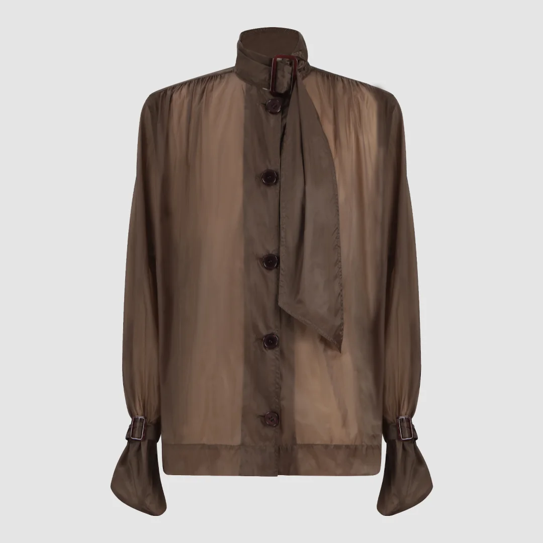 Image of 2026 Damen Nylon Sonnenschutzjacke, Leichte Transparente Knopfjacke mit Gürtelkragen & Schnallenmanschetten