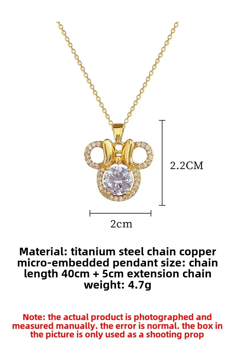 Cute Mouse Bow Minnie Rhinestone Necklace for Women Party Accessories Jewelry Cartoon Choker Necklace Titanium Steel