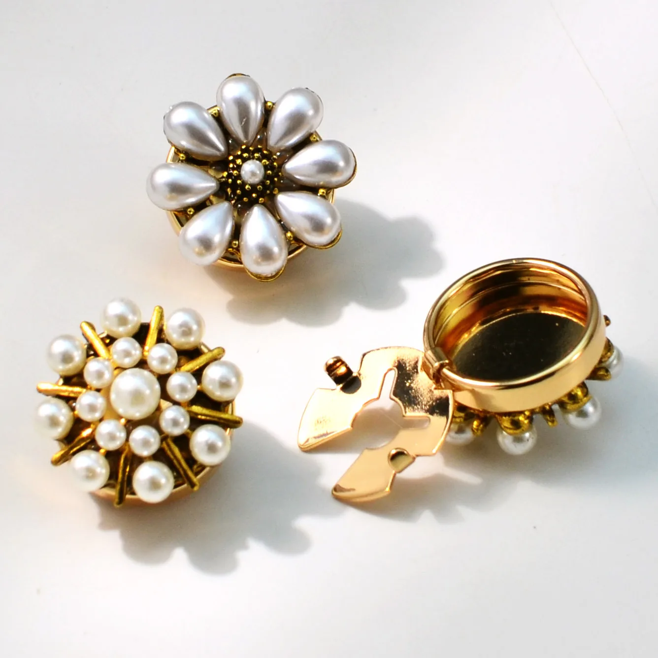 Pearl Flower Cufflink Covers, Gold Plated Cufflink Tops for DIY Cufflinks, Shirt Cuff Decor, Luxury Fashion Jewelry Accessories