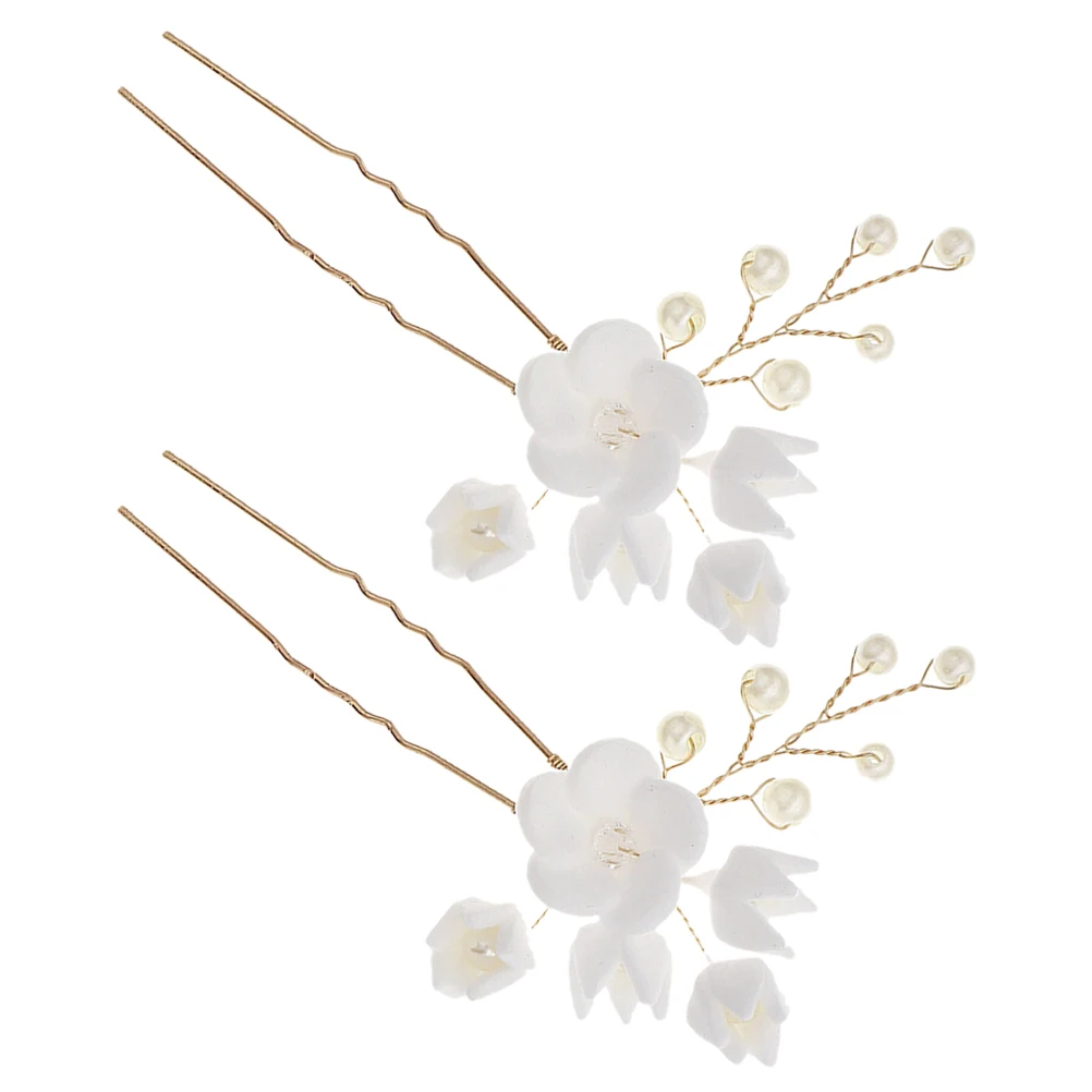 

2pcs Pearl Flower Accessories Wedding Women Bride Bridal Flower Hairpin Headpieces Hair Pearls Hair Pins Hairstyle