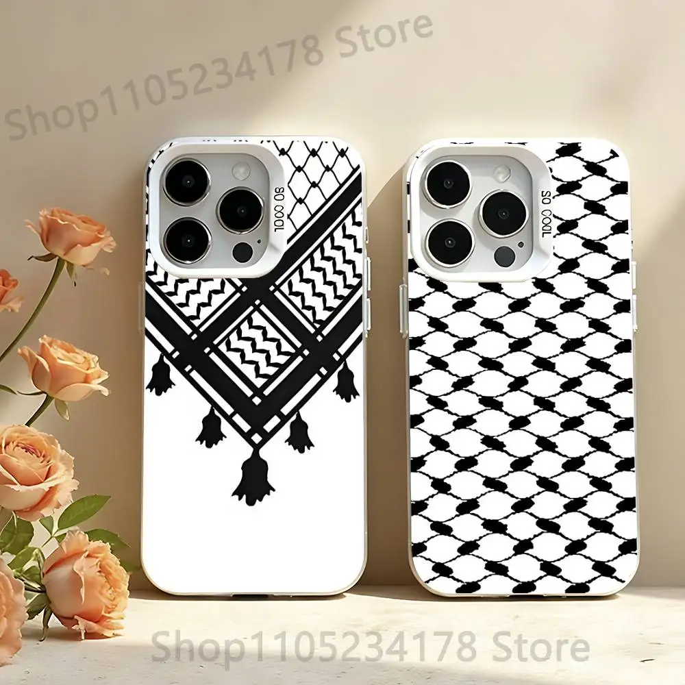 

Hattah Keffiyeh Pattern K-Kufiya Phone Case For iPhone 17,16,13,12,11,15,14,Pro,Max,Plus,SE4,Air,Mini White IMD Matte