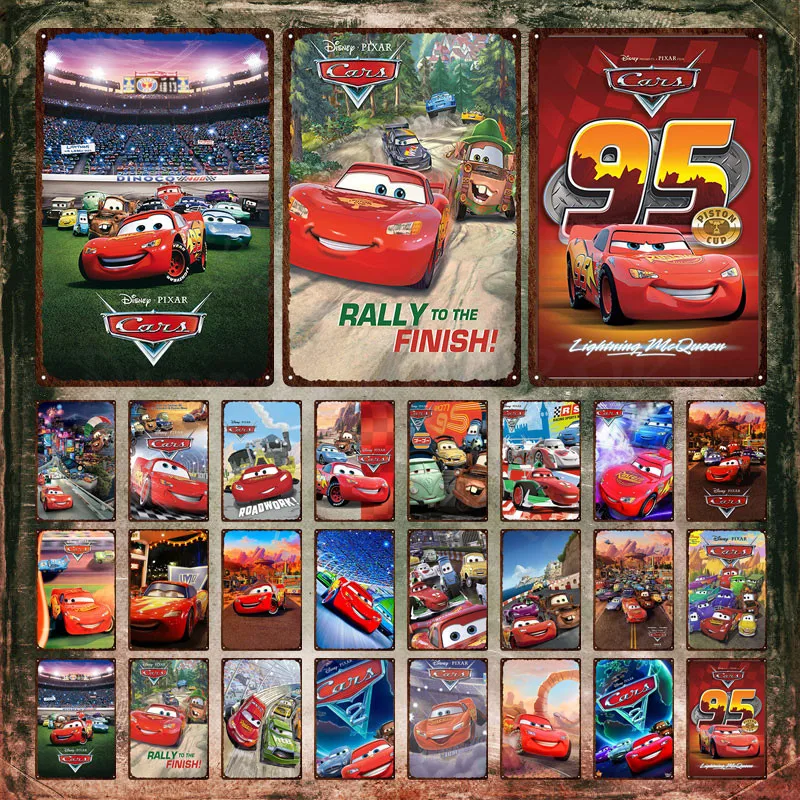 Disney Cars Metal Poster Route 66 Road Car Racing Cartoon Plaque Iron Paintings Metal Signs Tin Signs for Living Room Decoration