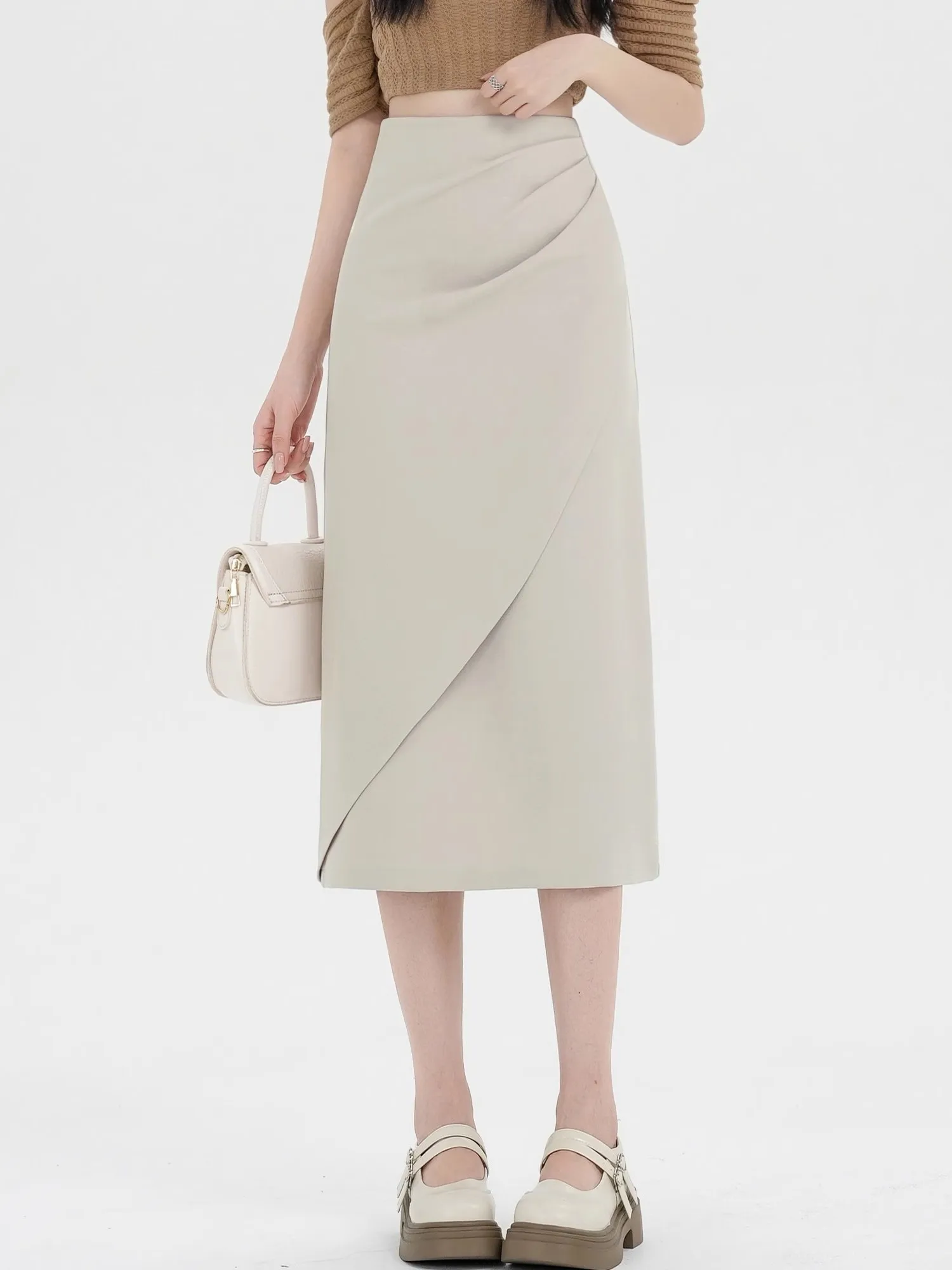 

Юбка-костюм с высокой талией, асимметричная, средней длины, А-силуэт, с разрезом, облегающая, для женщин, весна-лето, новая, из полиэфирного волокна